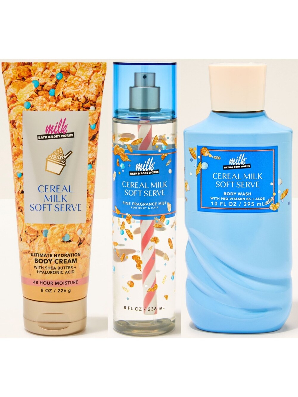 Bath & Body Works Cereal Milk Soft Serve Body Care 3 Piece Set NEW RARE
